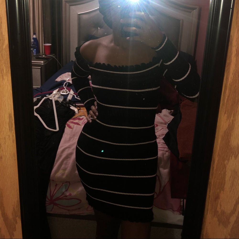 Black Stripped Midi Dress